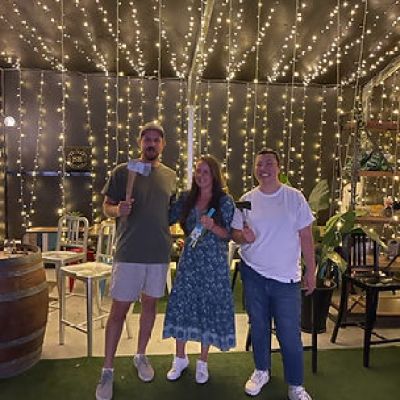 a group of people standing in a room